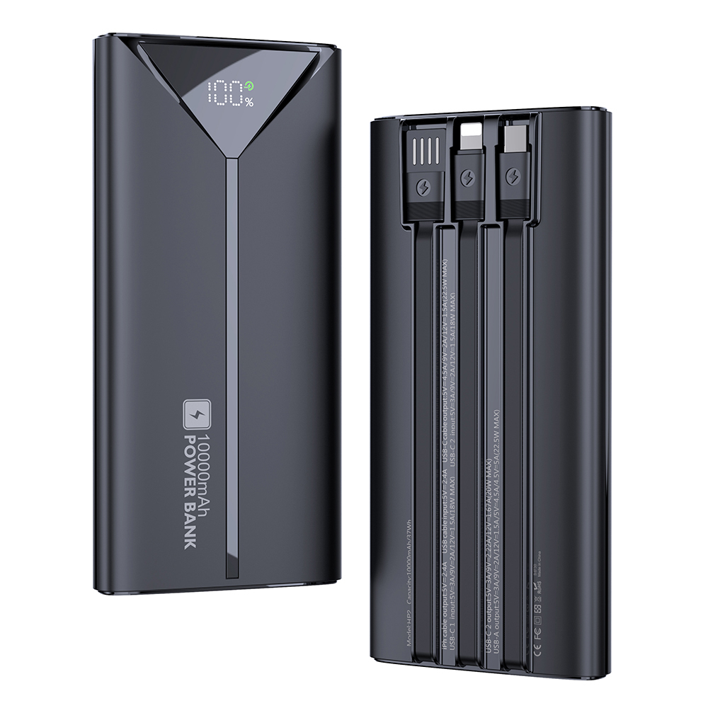 10000mAh Power Bank With Three Types of Charging Cable With LED Power Display