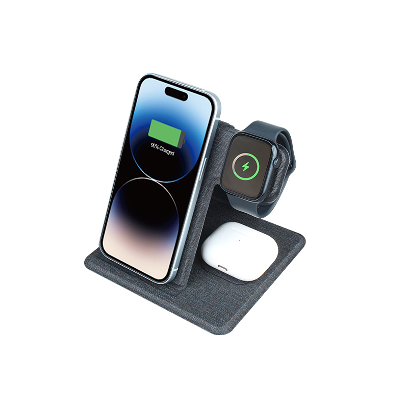 WESDAR PU Leather 3-in-1 Wireless Charger Stand, 15W Qi Fast Charging Station
