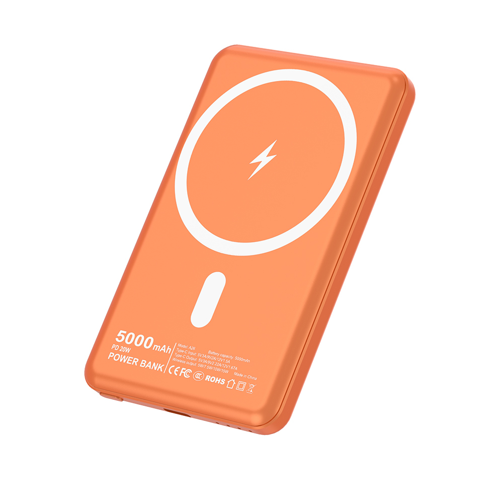 Slim Magnetic Wireless Power Bank 5000mAh, 15W Fast Charging