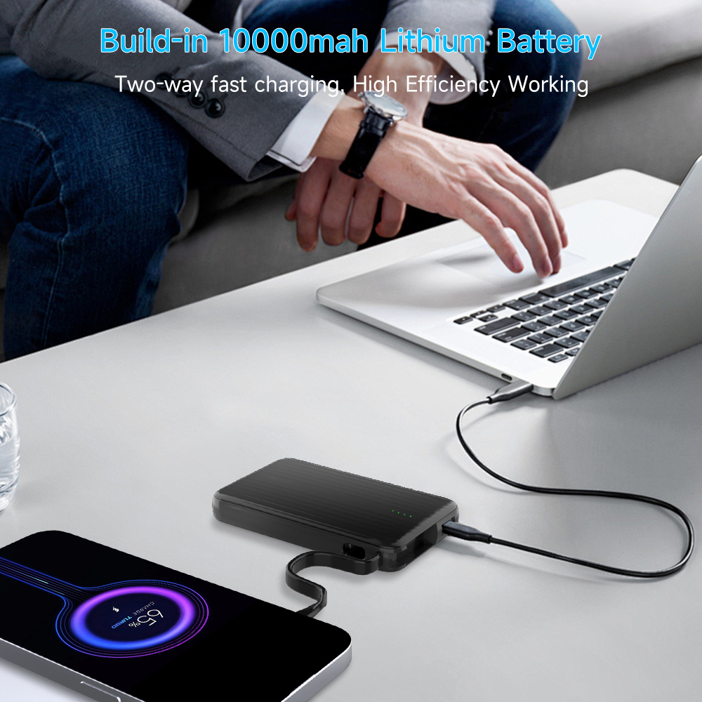 Custom 10000mAh Fast Power Bank with Built-in Type-C Cable ,22.5W Quick Charge