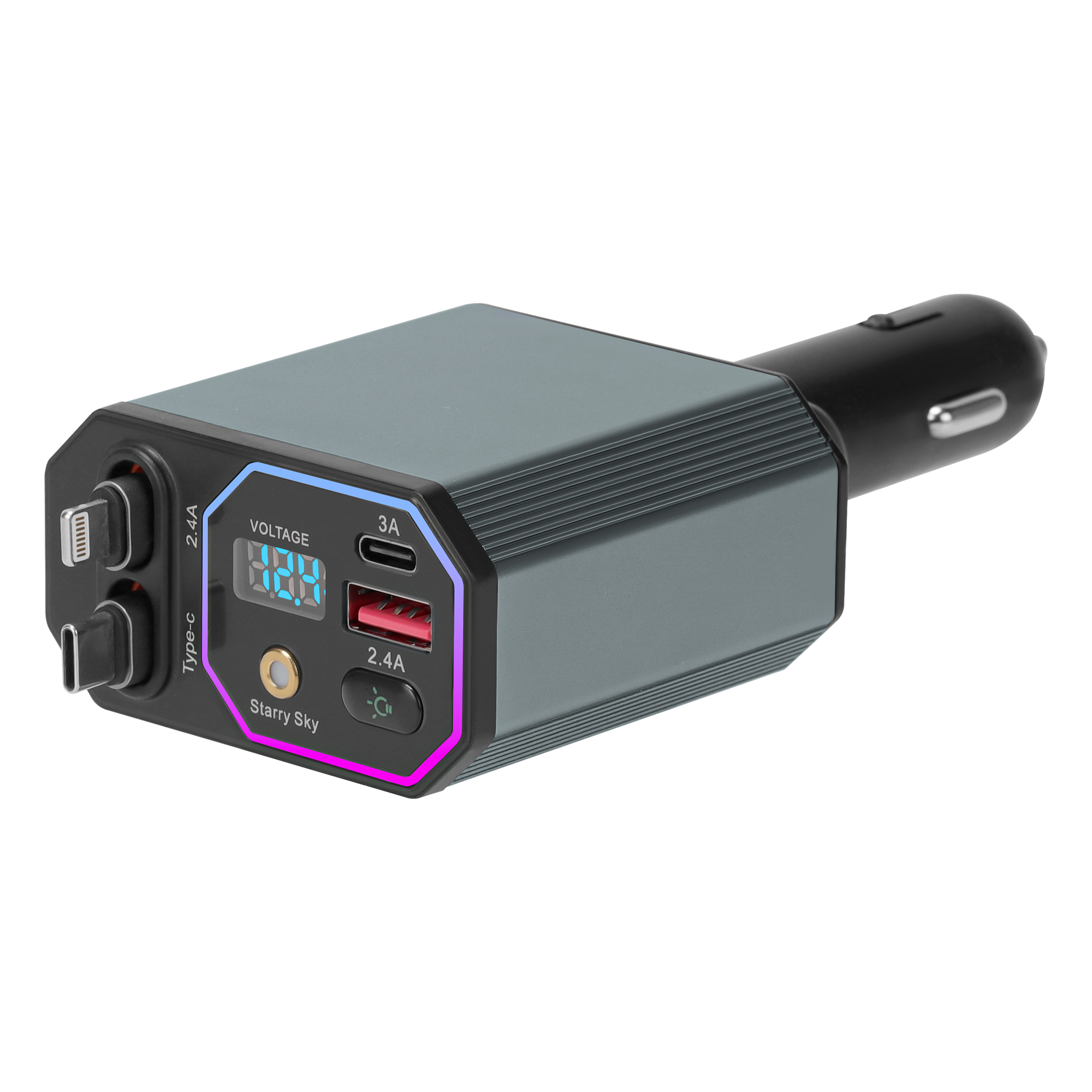 66W Smart Car Charger with LED Display & Galaxy Projection