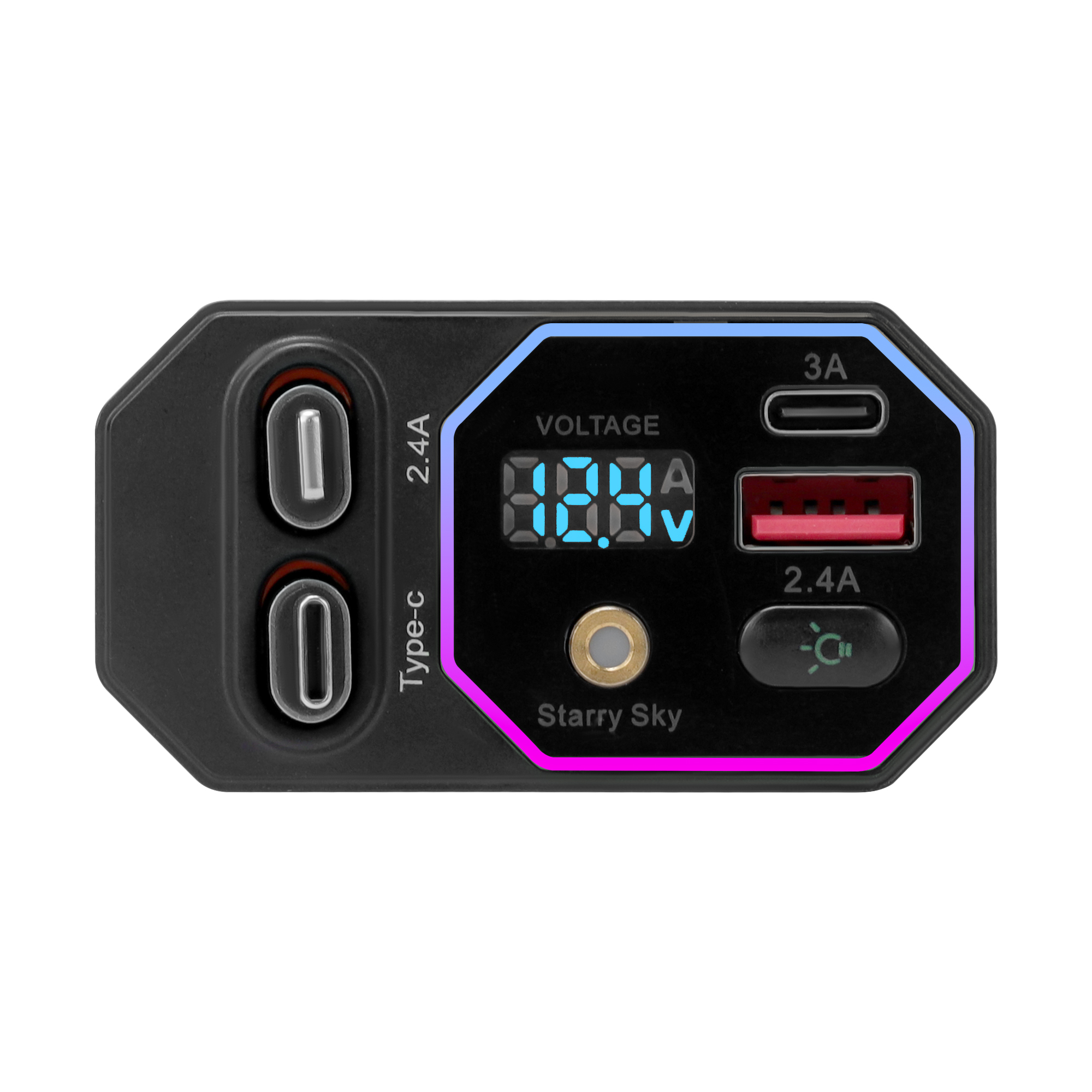 66W Smart Car Charger with LED Display & Galaxy Projection