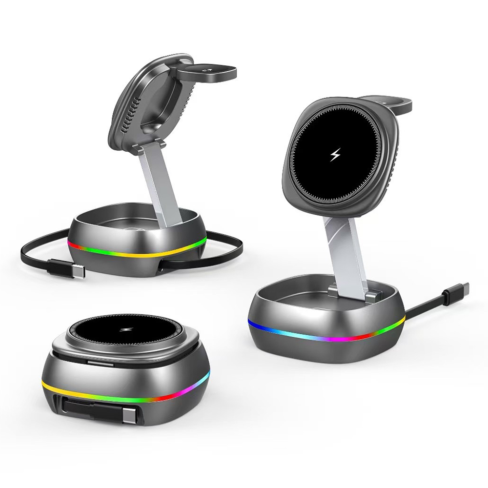 Wesdar Foldable 15w Wireless Charger Stand With Retractable Cable