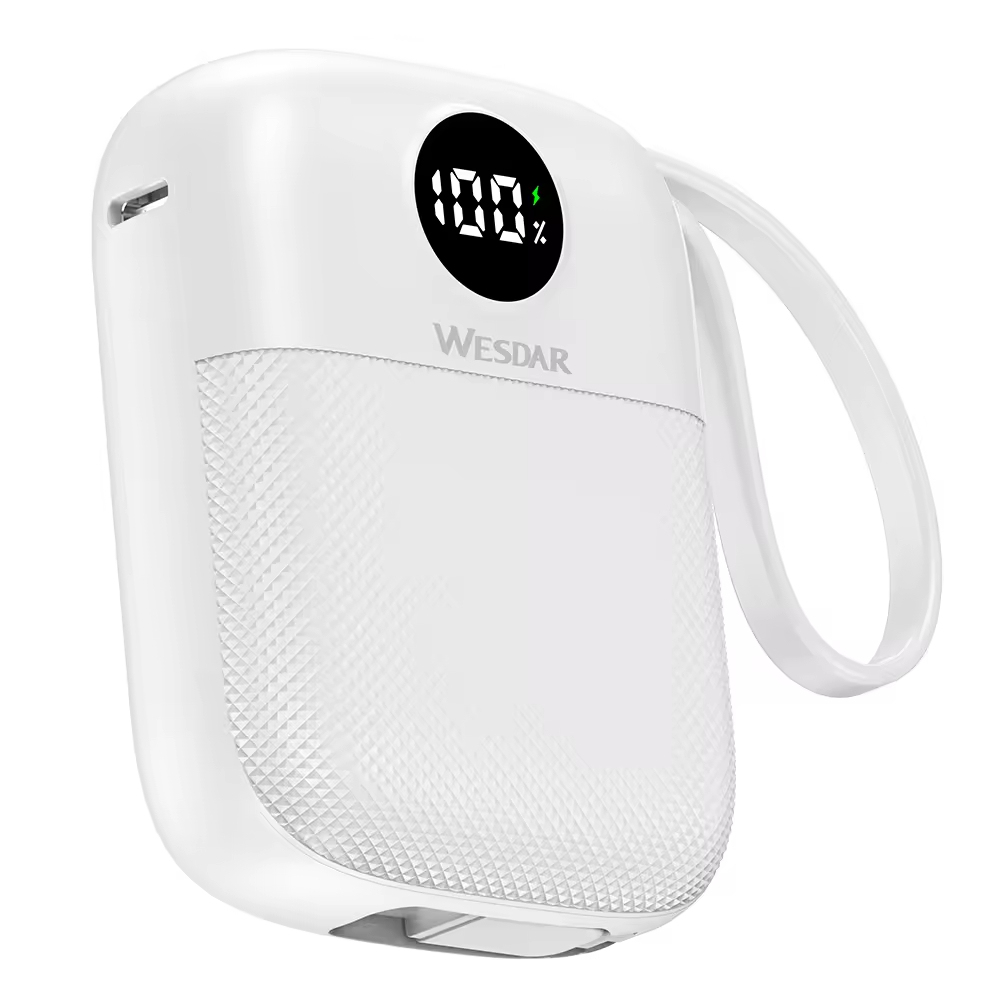 Ultra-Compact 10000mAh PD 22.5W Power Bank with Built-in Type-C & Lightning Cables & LED Power Display